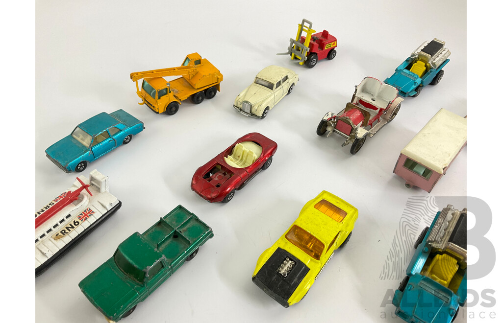 Collection of Vintage Diecast Matchbox Vehicles Including Custom Cars, VW, Trucks