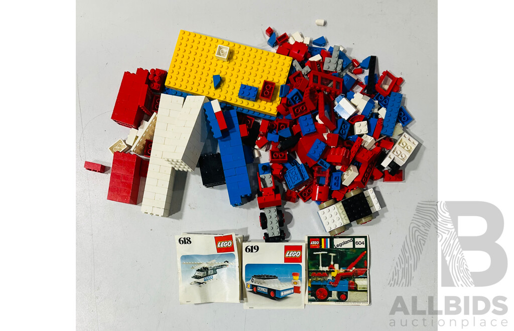 Collection of Loose Vintage LEGO Including Instructions for Sets #618, #619 and #604