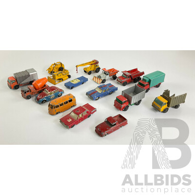 Collection of Vintage Diecast Matchbox Vehicles Including VW, Trucks and Tractors