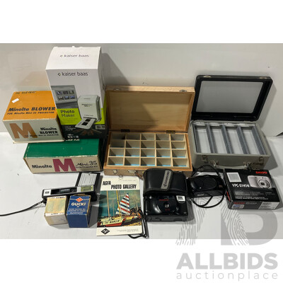 Collection of Vintage Cameras, Projectors, Photomaker From Sanyo, Samsung, Minolta and More