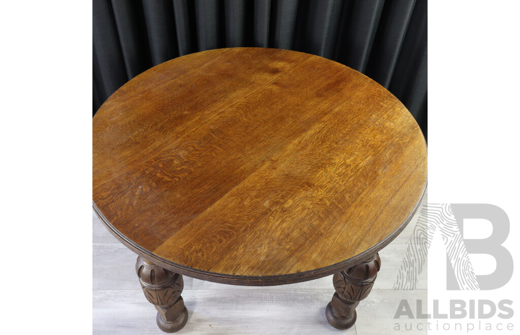 Antique Round Dining Table with Turned and Carved Legs