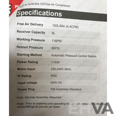 UniMac (ACM-60s) 6L Portable Electric Air Compressor