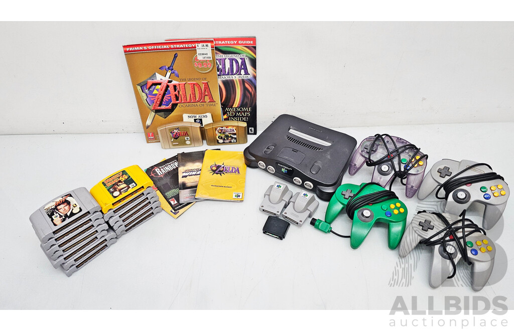 Vintage Nintendo N64 Video Game Console /w Controllers, Games & Cables