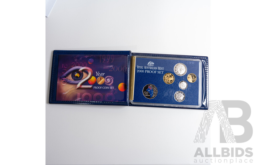 Australian RAM 2000 Six Proof Coin Set with Coloured Fifty Cent, Millennium Year