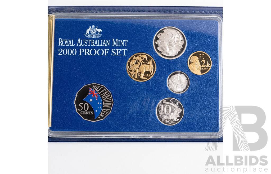 Australian RAM 2000 Six Proof Coin Set with Coloured Fifty Cent, Millennium Year