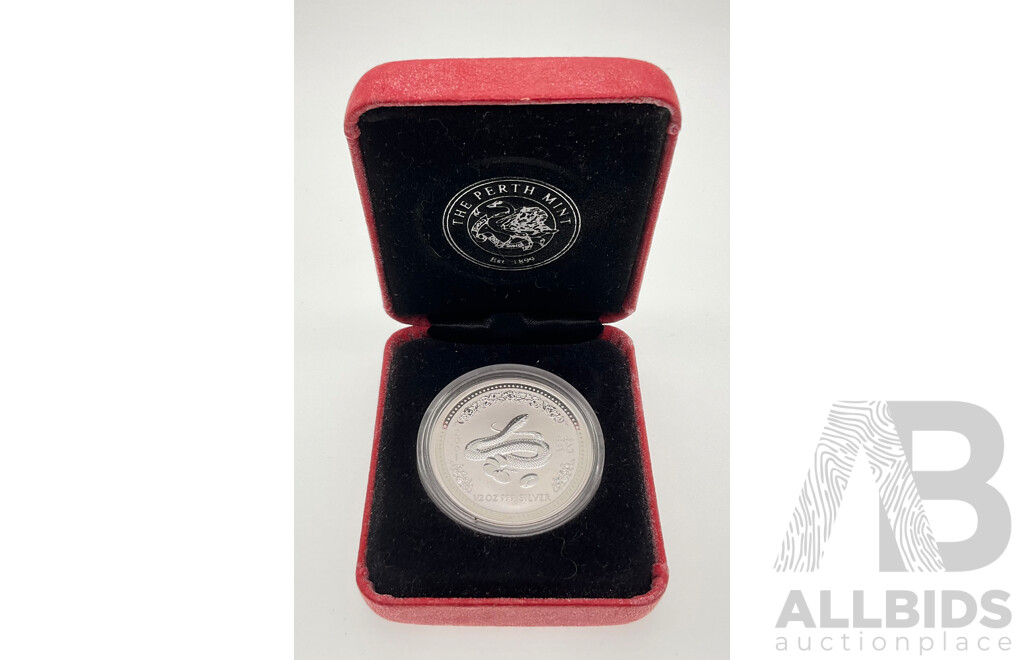 Australian Perth Mint 2001 Silver Fifty Cent Coin, Year of the Snake .999
