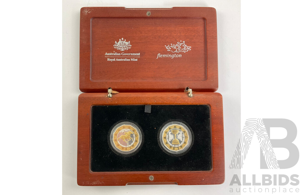 Australian RAM 2010 Silver Proof, Selectively Gold Plated Fifty Cent Coin Set, Flemington 150th Anniversary of Melbourne Cup .999