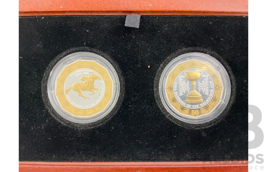 Australian RAM 2010 Silver Proof, Selectively Gold Plated Fifty Cent Coin Set, Flemington 150th Anniversary of Melbourne Cup .999