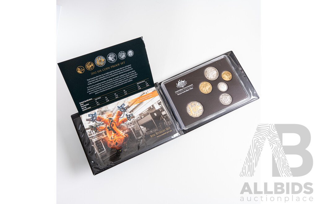 Australian RAM 2012 Six Proof Coin Set with Gold Plated Fifty Cent Coin