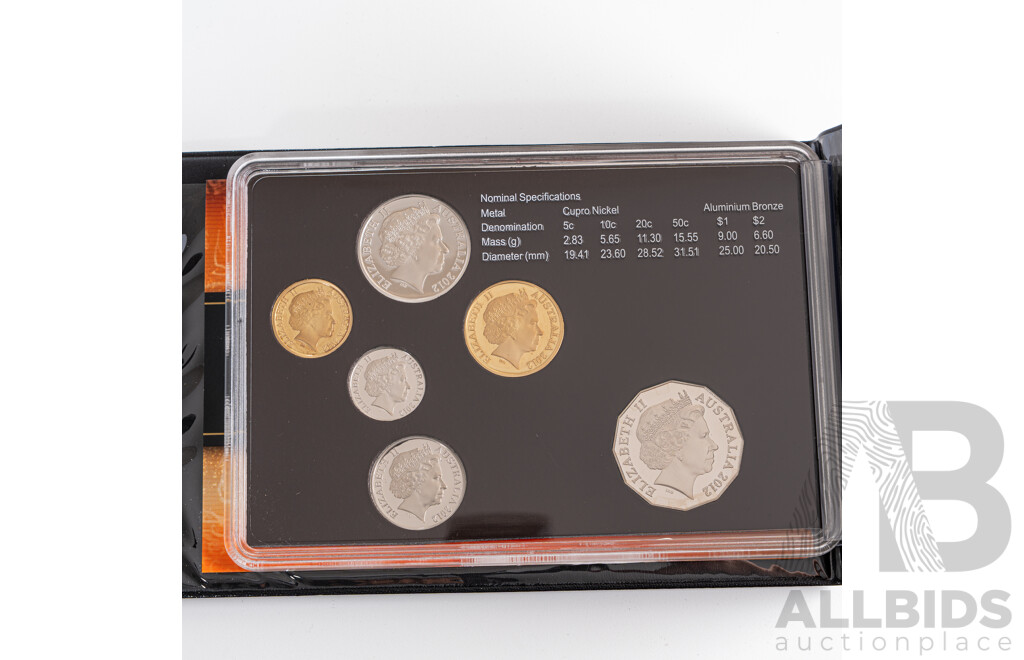 Australian RAM 2012 Six Proof Coin Set with Gold Plated Fifty Cent Coin