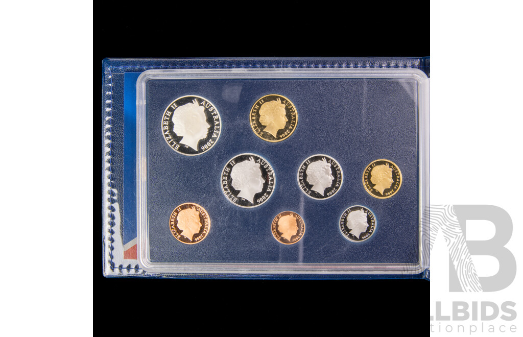 Australian RAM 2006 Eight Proof Coin Set, Forty Years of Decimal Currency Including Round Silver Fifty Cent Coin .800