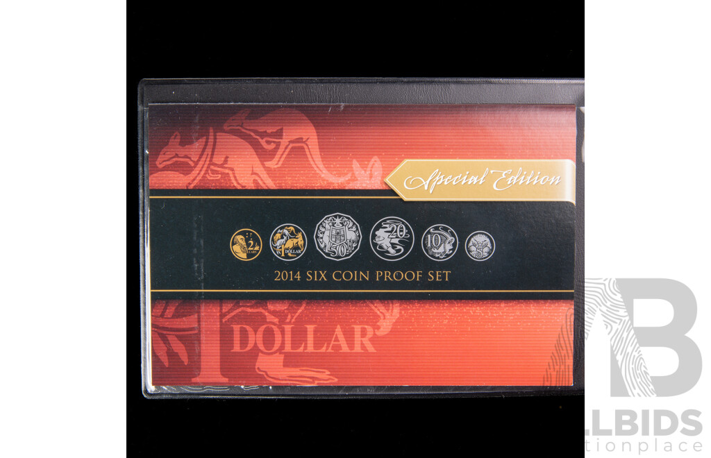 Australian RAM 2014 Six Proof Coin Set, Special Edition Gold Plated One Dollar Coin