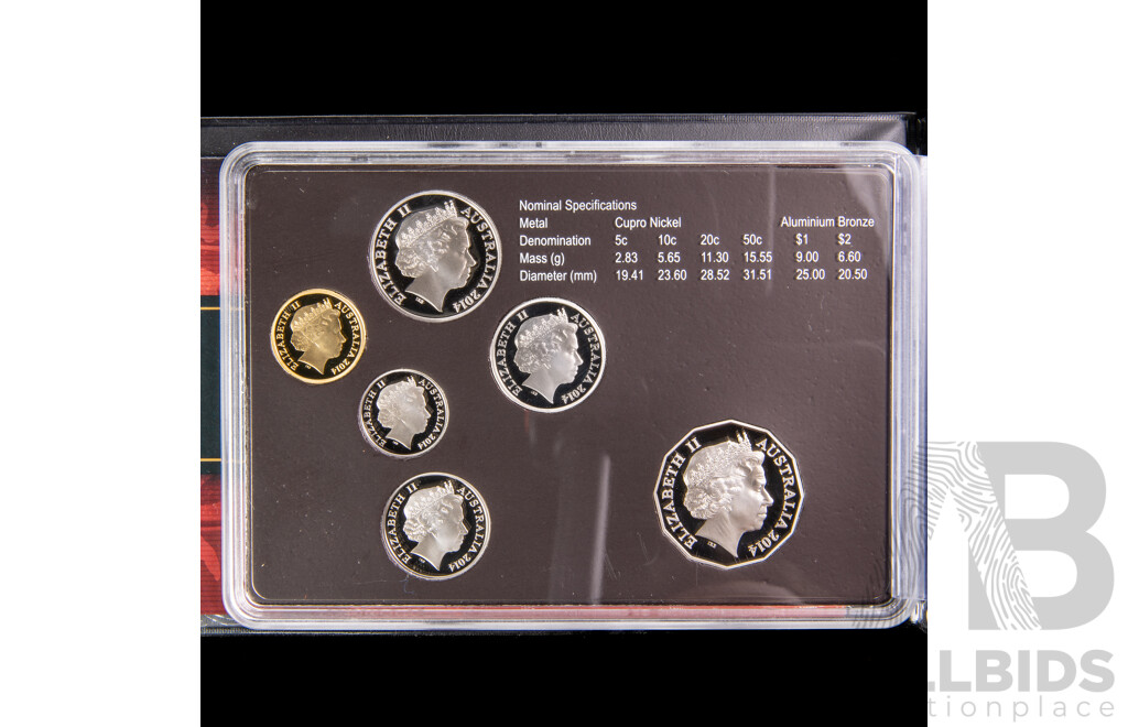 Australian RAM 2014 Six Proof Coin Set, Special Edition Gold Plated One Dollar Coin