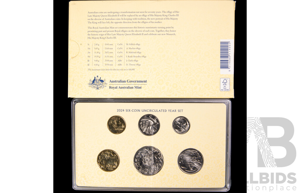 Australian RAM 2024 Six UNC Coin Set, Change of Monarch