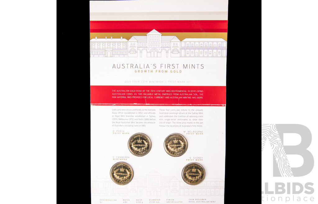 Australian RAM 2016 Four One Dollar Coin Set, Australia's First Mints, Growth From Gold and RAM 2009 International Year of Astronomy Two Coin Wallet