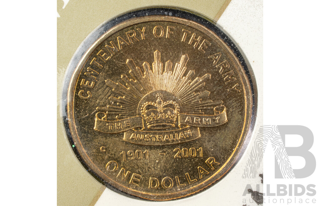 Australian RAM Commemorative One Dollar Coins Including 2016 Australia's First Mints C Mint Mark, 2017 Trans Australian Railway, 2001 Army Centenary, 2009 Citizenship, 2020 Eureka, 2008 Koala