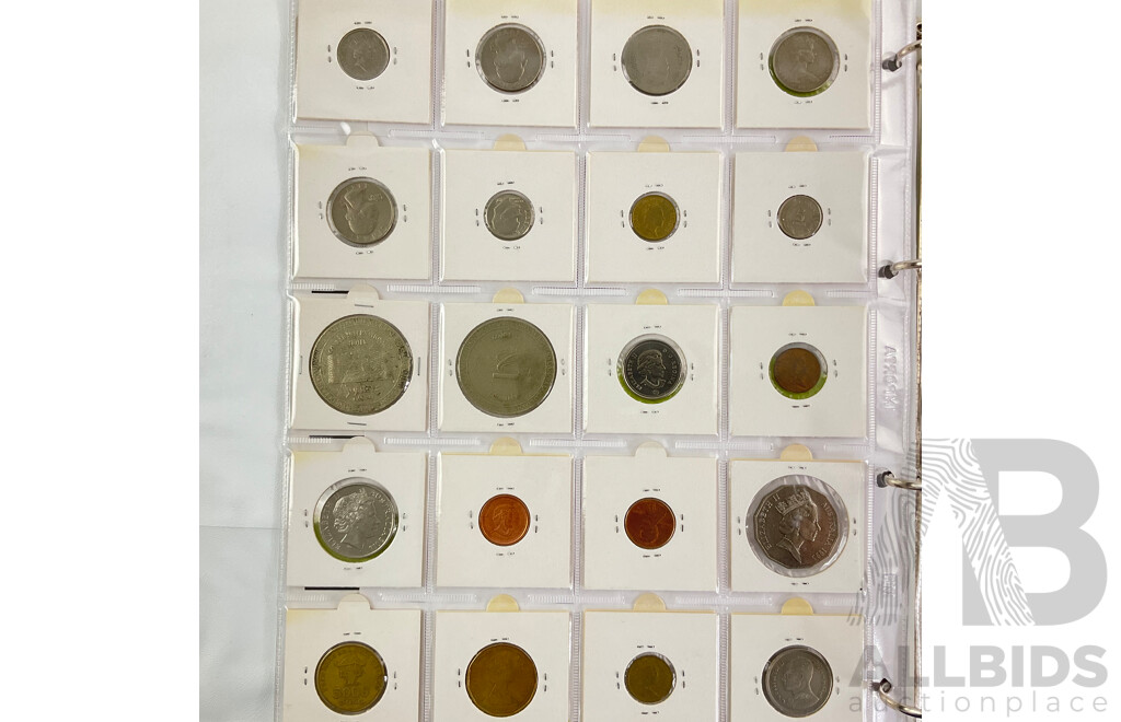 Album of International Coins and Tokens Including Australia Predecimal, USA, New Zealand, Kenya, Fiji, Hong Kong