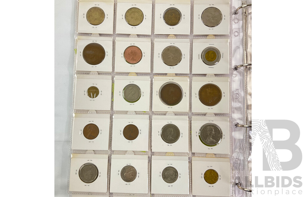 Album of International Coins and Tokens Including Australia Predecimal, USA, New Zealand, Kenya, Fiji, Hong Kong