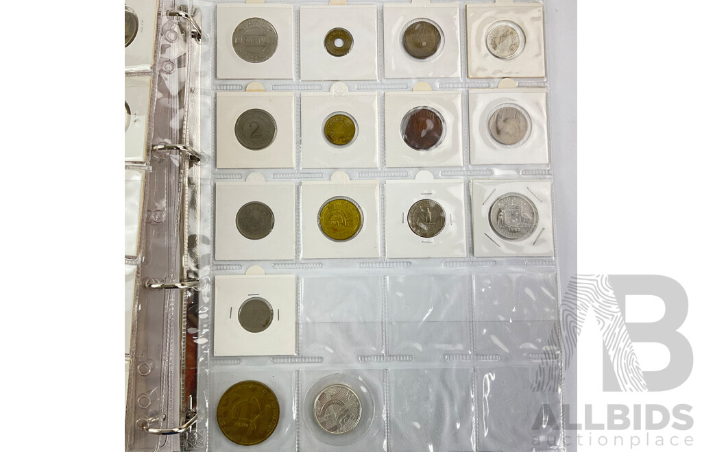 Album of International Coins and Tokens Including Australia Predecimal, USA, New Zealand, Kenya, Fiji, Hong Kong