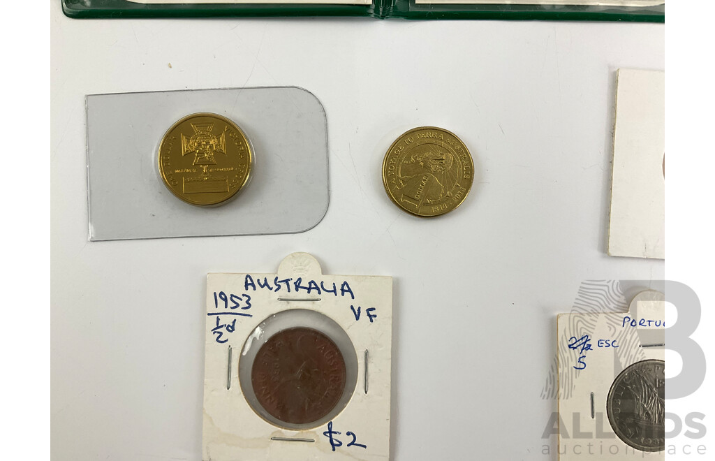 Australian 1982 UNC Coin Set, One Dollars 2000 Victorian Cross and 2014 Terra Australis, 2016 Two Dollar Olympics, 2001 Twenty Cent Federation, Centenary Federation Medallion