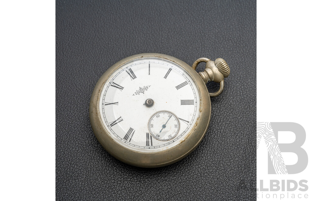 Illinois Vintage Silver 54mm Open Face Hunter Pocket Watch