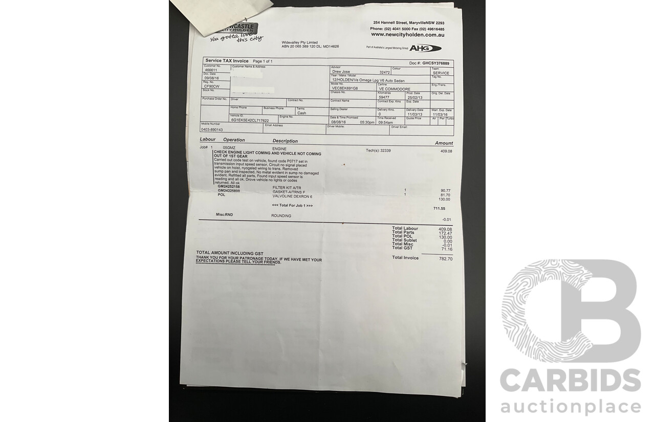 2/2013 Holden Commodore Omega (LPG) VE II MY12.5 4d Sedan Heron White V6 3.6L