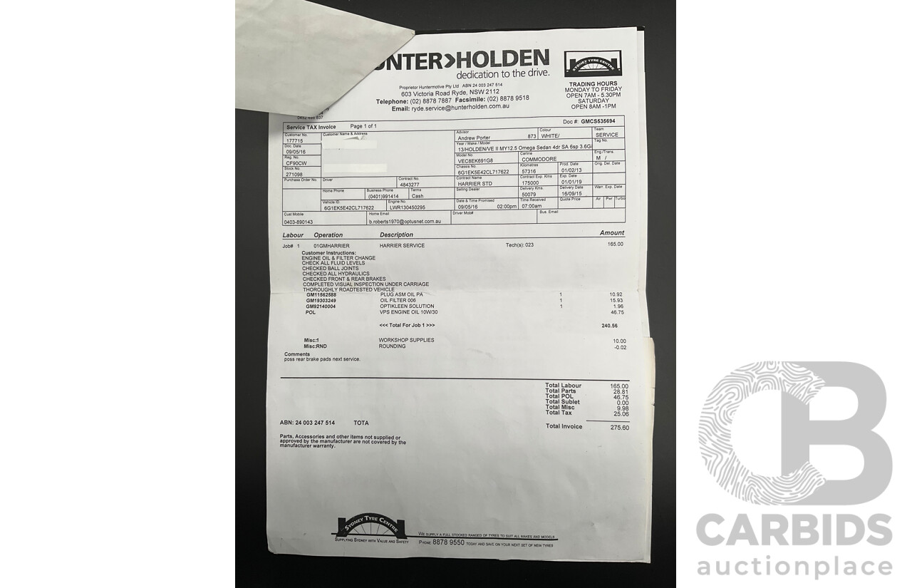 2/2013 Holden Commodore Omega (LPG) VE II MY12.5 4d Sedan Heron White V6 3.6L