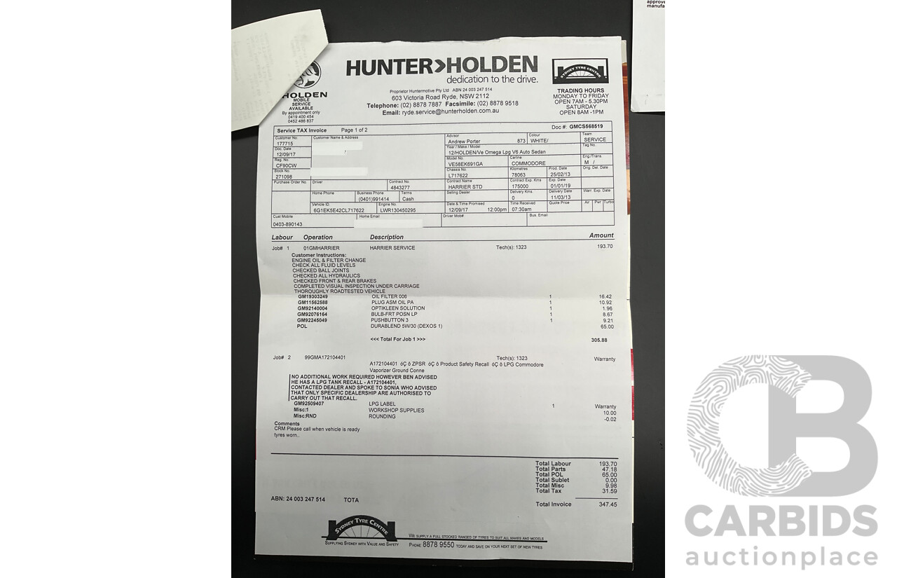 2/2013 Holden Commodore Omega (LPG) VE II MY12.5 4d Sedan Heron White V6 3.6L