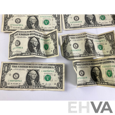 Eleven USA One Dollar Notes, Examples Spanning 1988 to 2017