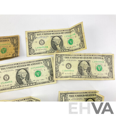 Eleven USA One Dollar Notes, Examples Spanning 1988 to 2017