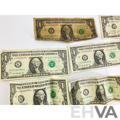 Eleven USA One Dollar Notes, Examples Spanning 1988 to 2017