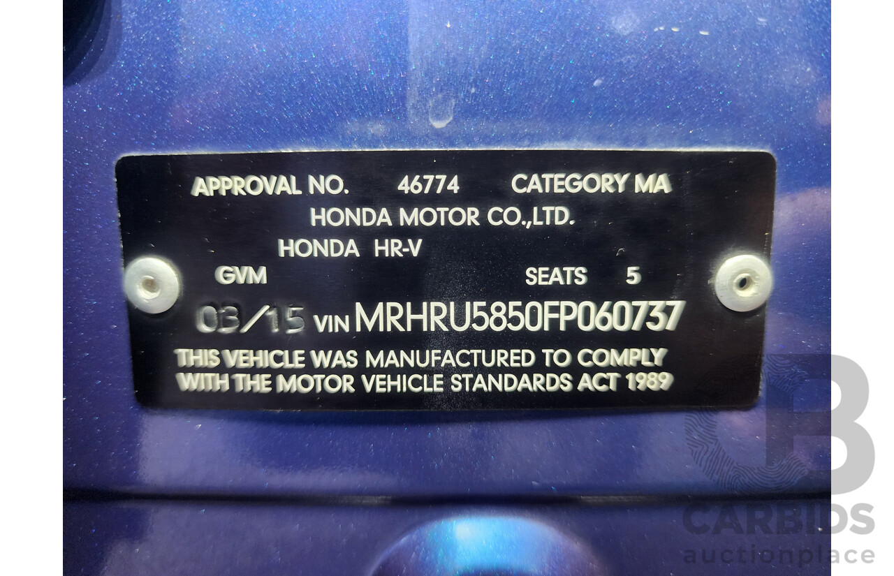 3/2015 Honda Hr-V Vti-S  4d Wagon Blue 1.8L