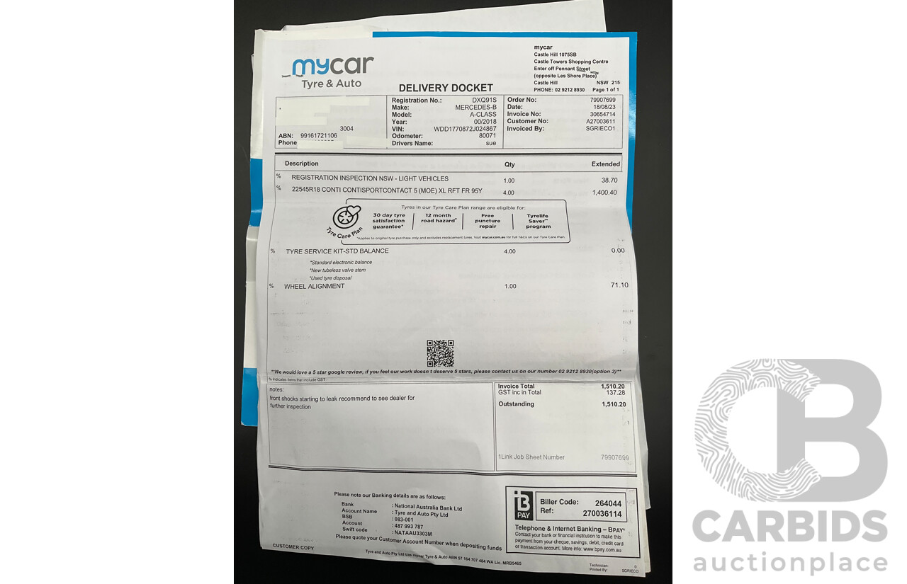 08/2018 Mercedes-Benz A200 (FWD) 177 5d Hatchback Iridium Silver Metallic Turbo 1.3L