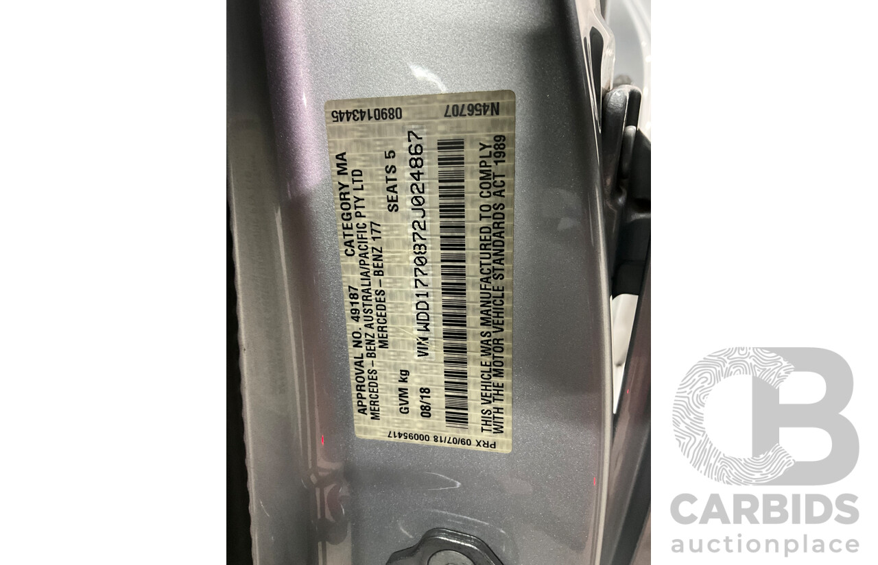 08/2018 Mercedes-Benz A200 (FWD) 177 5d Hatchback Iridium Silver Metallic Turbo 1.3L