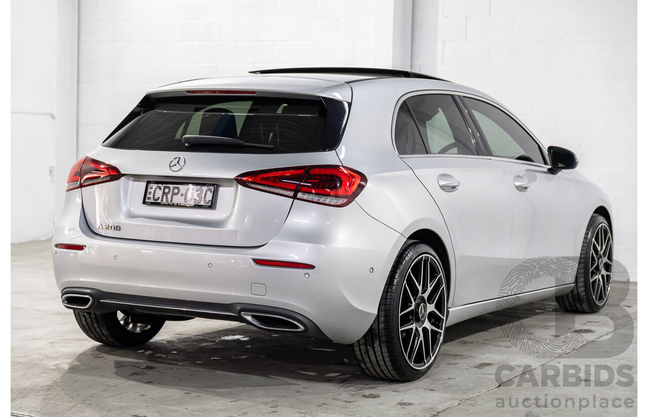 08/2018 Mercedes-Benz A200 (FWD) 177 5d Hatchback Iridium Silver Metallic Turbo 1.3L