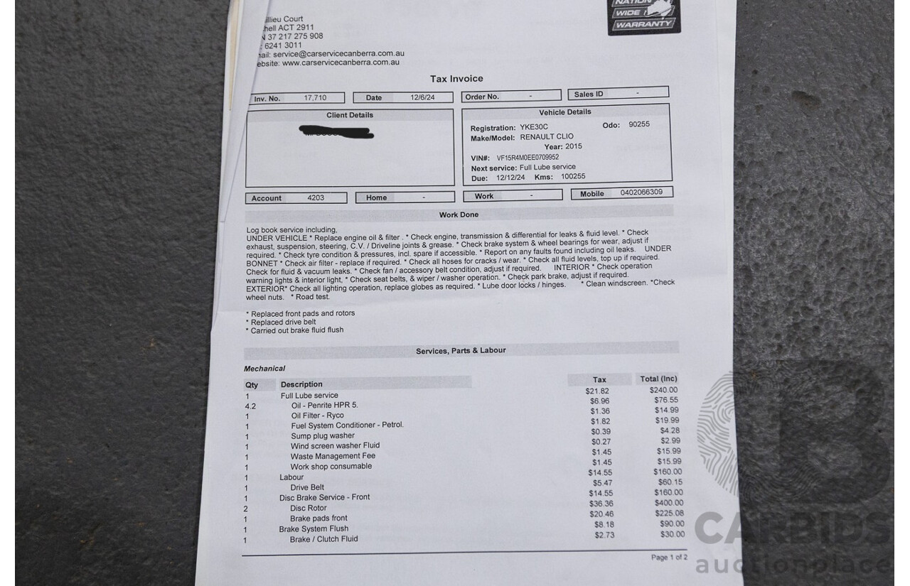 03/2015 Renault Clio RS 200 Sport X98 5D Hatchback White Turbo 1.6L