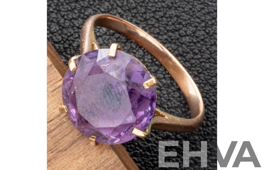 9ct Rose Gold Vintage Synthetic Colour Changing Purple Sapphire Ring, Size K, 3.34 Grams