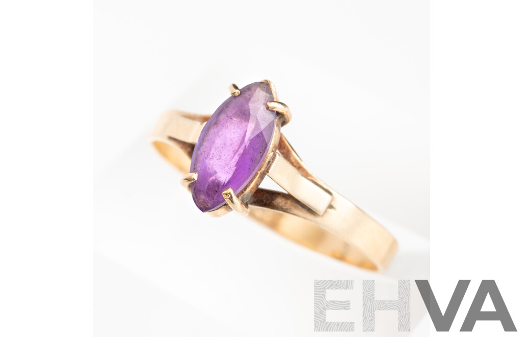 9ct Vintage Amethyst Solitaire Ring, Size O, 1.29 Grams