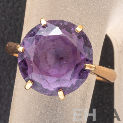 9ct Rose Gold Vintage Synthetic Colour Changing Purple Sapphire Ring, Size K, 3.34 Grams