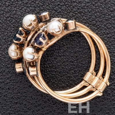 9ct Vintage Sapphire, Pearl & Polki Diamond (3) Stacking Rings, Size K, 4.19 Grams