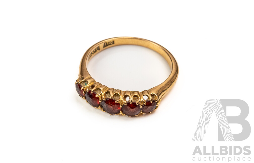 18ct Antique Victorian Old Rose Cut Garnet Bridge Ring, Size O, 3.63 Grams