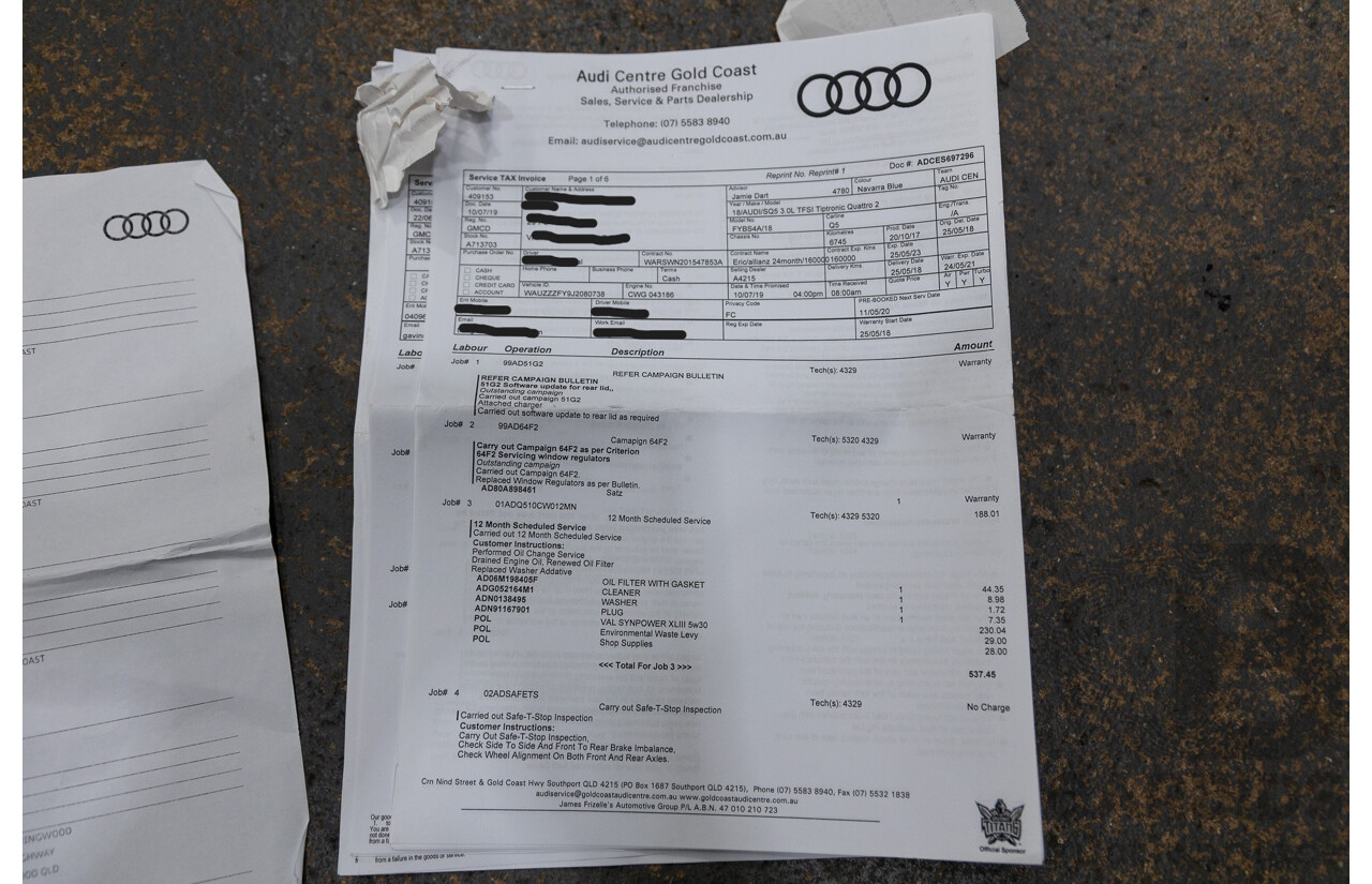 02/2018 Audi SQ5 3.0 TFSI Quattro (AWD) FY MY18 4D Wagon Navarra Blue Metallic Turbo V6 3.0L
