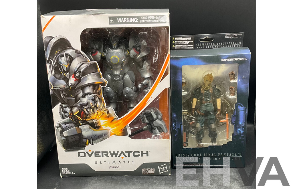 OVERWATCH Ultimates REINHARDT Wilhelm Action Figure and Crisis Core Final Fantasy VII Action Figure - Lot of 2