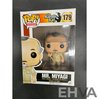 Collection of 5 Funko Pops Collectable Vinyl Figures From the Simpsons, the Karate Kid, Matrix, Fallout and Space Ghost - Lot of 5