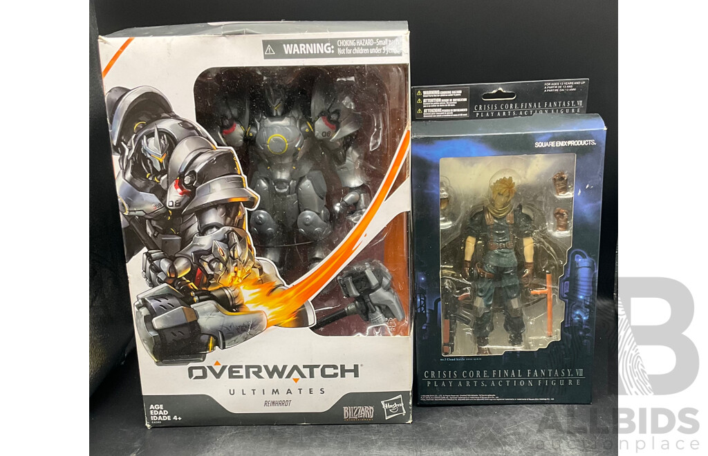OVERWATCH Ultimates REINHARDT Wilhelm Action Figure and Crisis Core Final Fantasy VII Action Figure - Lot of 2