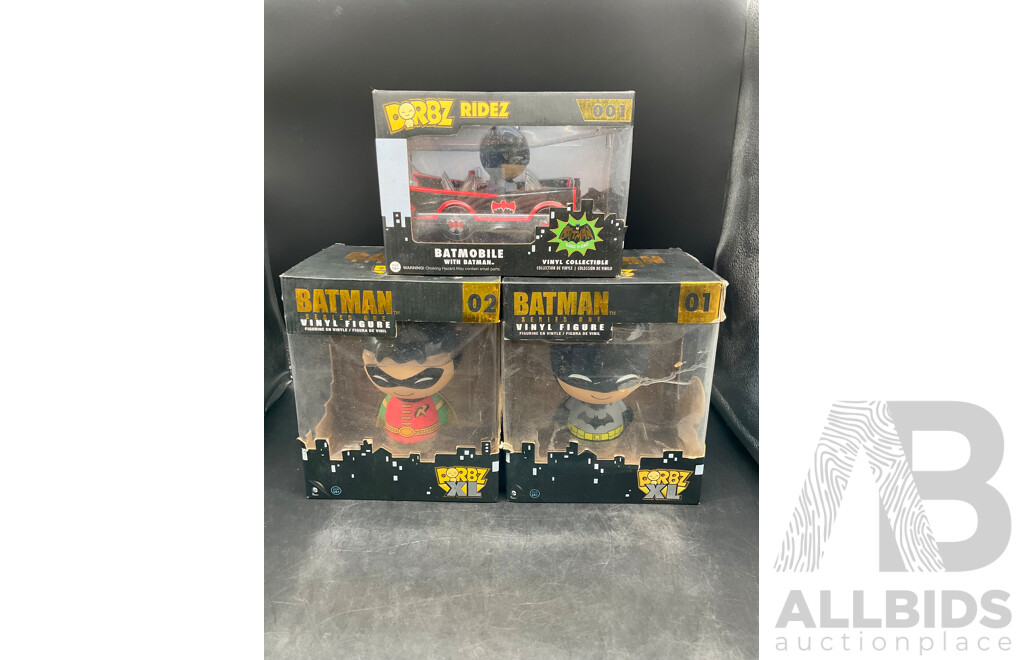 BATMAN XL Dorbz Action Figure X2 and Dorbz Ridez Batmobile with Batman - Lot of 3