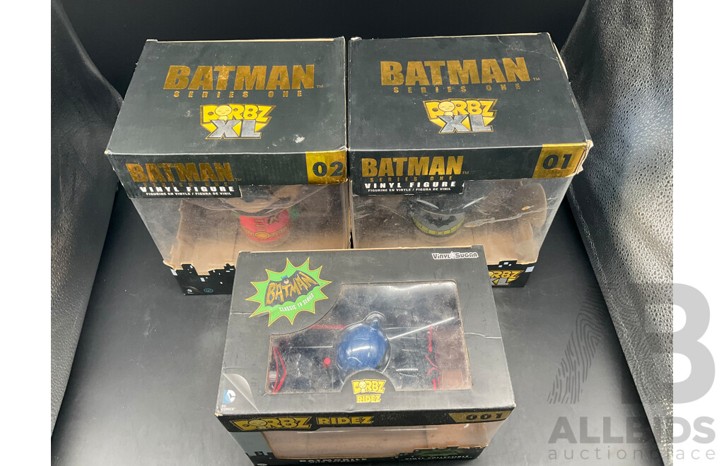 BATMAN XL Dorbz Action Figure X2 and Dorbz Ridez Batmobile with Batman - Lot of 3