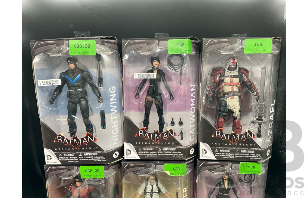 Collection of 7 Arkham Knight Action Figures and 2 of DC Comis Designer Series - Lot of 9