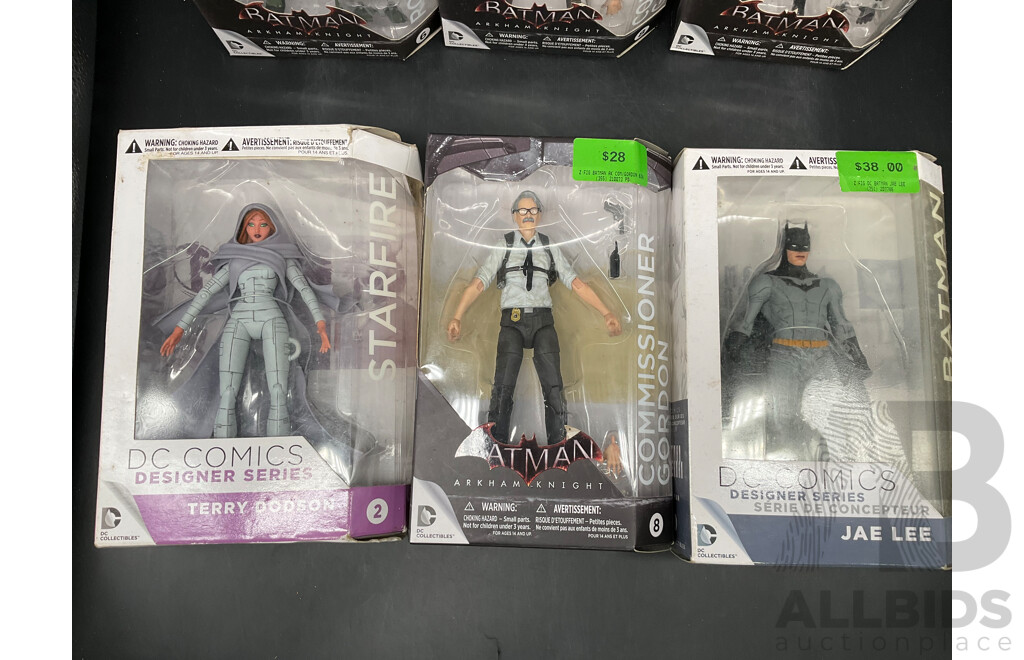 Collection of 7 Arkham Knight Action Figures and 2 of DC Comis Designer Series - Lot of 9