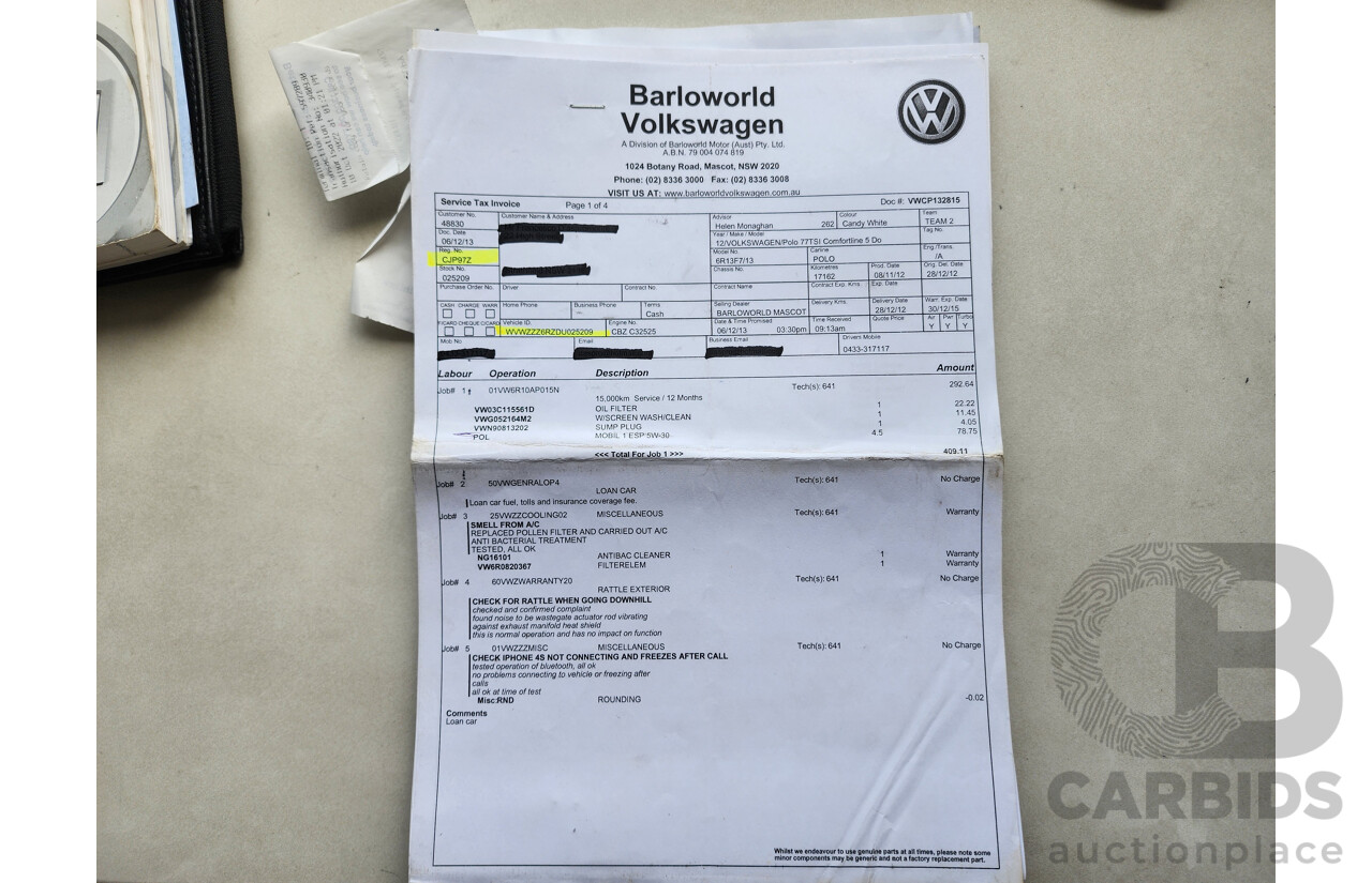12/2012 Volkswagen Polo 77 TSI Comfortline 6R MY12 5d Hatchback White 1.2L